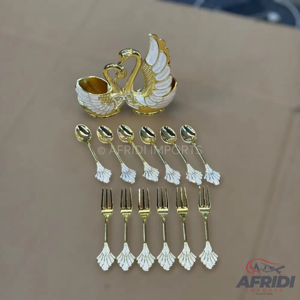 12-Piece Swan Cutlery Set (Spoons & Forks with Holder)