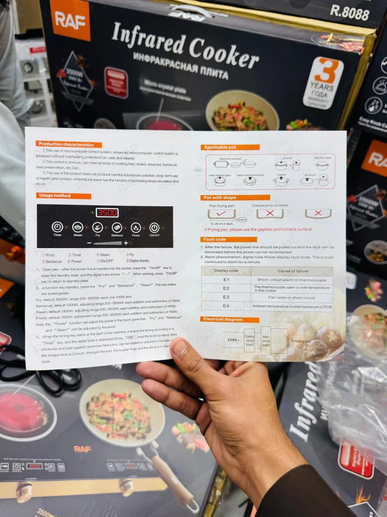RAF Electric & solar Infrared Cooker R.8808 Double Burner 7000 Watts