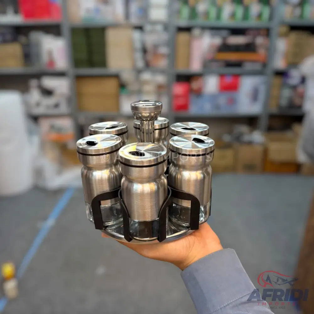 Rotating Spice Jars - Glass Jars with Metal Casing - (6-pieces set)