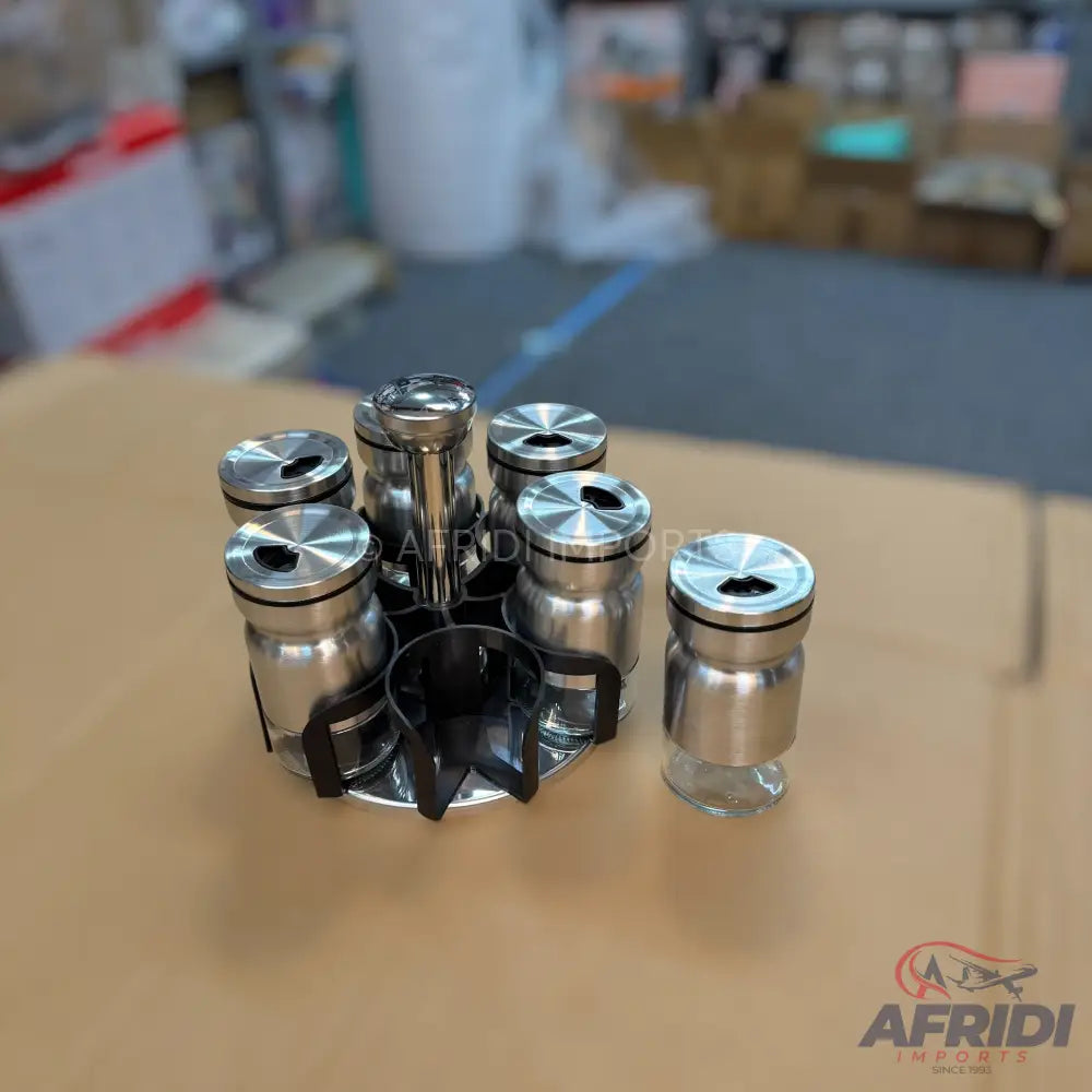 Rotating Spice Jars - Glass Jars with Metal Casing - (6-pieces set)